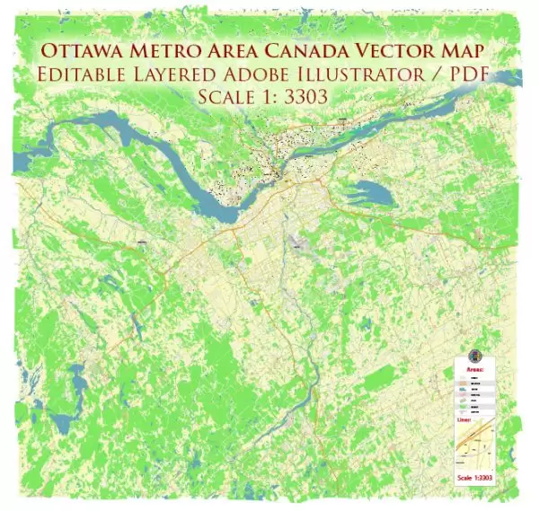 Ottawa Canada Map Vector Exact High Detailed City Plan editable Adobe Illustrator Street Map in layers