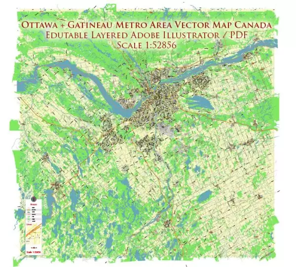 Ottawa Canada Map Vector City Plan Low Detailed (for small print size) Street Map editable Adobe Illustrator in layers
