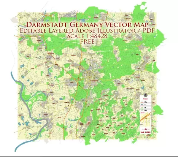 Darmstadt Germany Vector Map Free Editable Layered Adobe Illustrator + PDF + SVG
