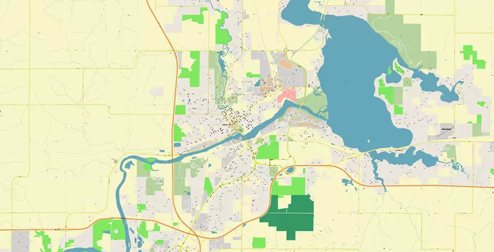 Eau Claire Chippewa Falls Wisconsin US PDF Vector Map: Exact High Detailed City Plan editable Adobe PDF Street Map in layers