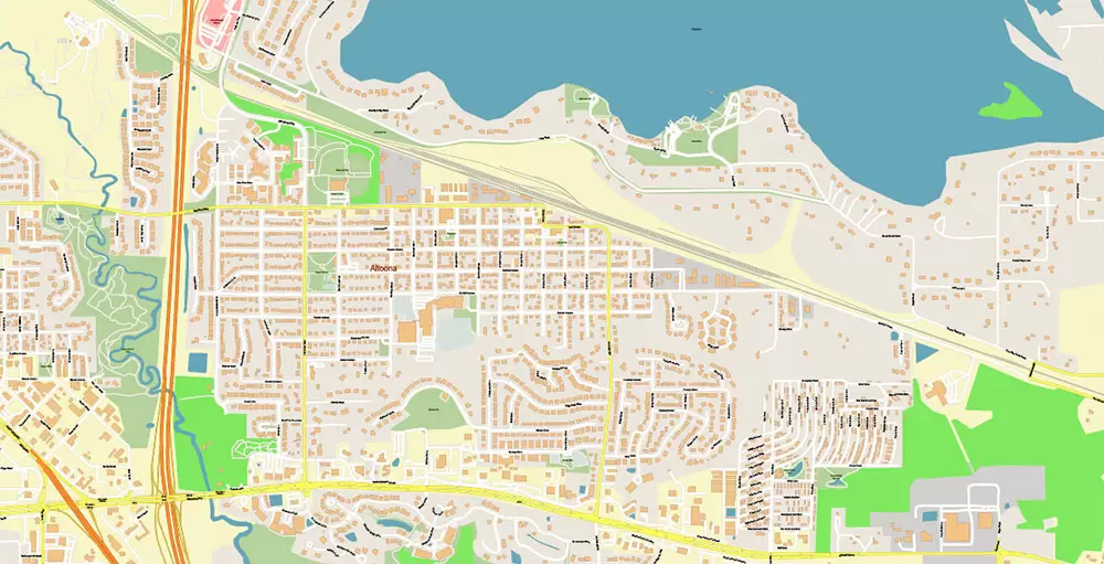 Eau Claire Chippewa Falls Wisconsin US PDF Vector Map: Exact High Detailed City Plan editable Adobe PDF Street Map in layers