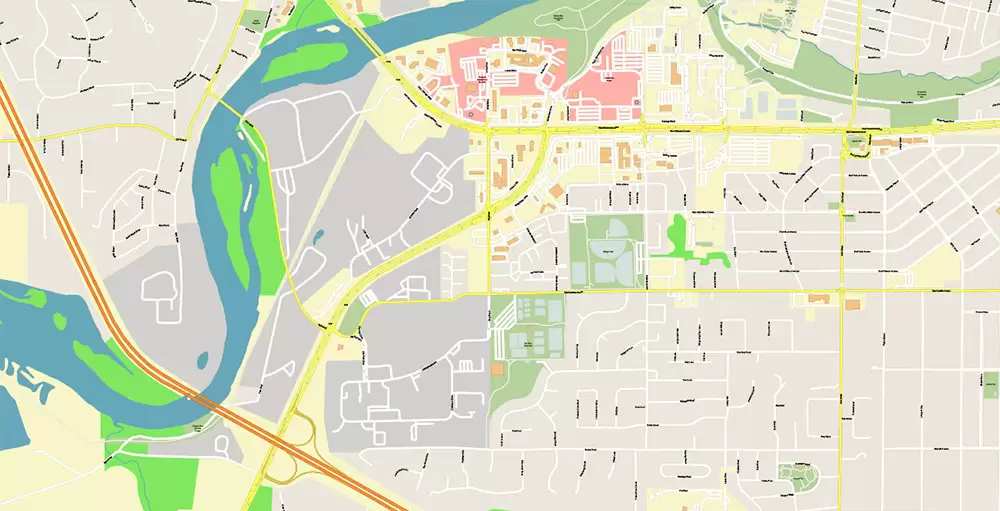 Eau Claire Chippewa Falls Wisconsin US PDF Vector Map: Exact High Detailed City Plan editable Adobe PDF Street Map in layers