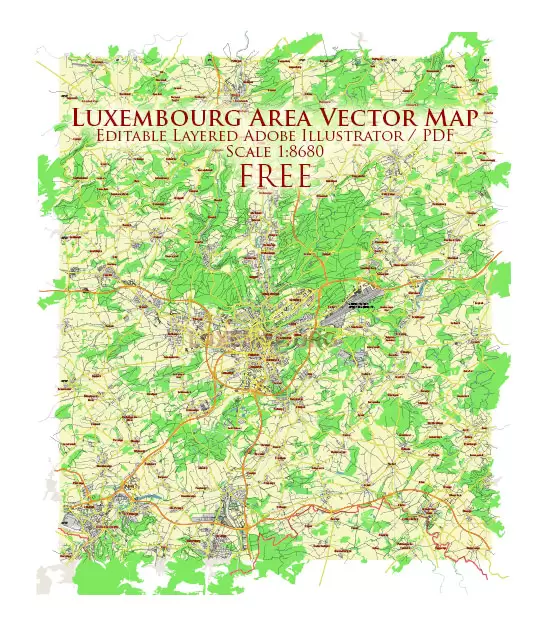Luxembourg Vector Map Free Editable Layered Adobe Illustrator + PDF + SVG