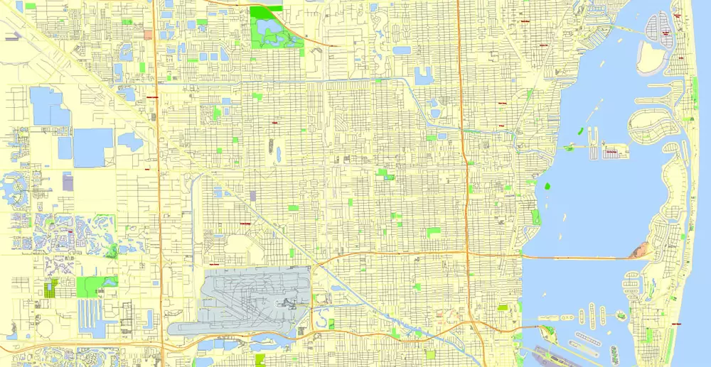 Miami Florida US Vector Map Free Editable Layered Adobe Illustrator + PDF + SVG