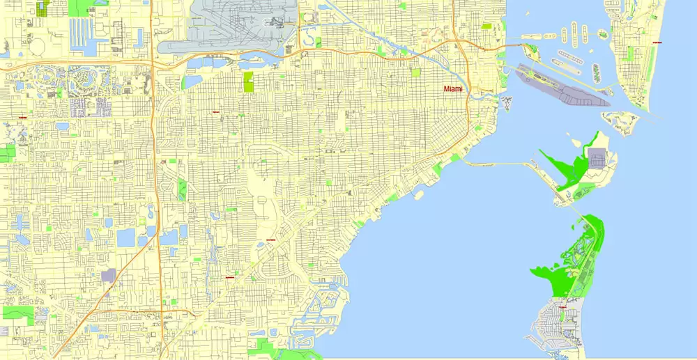 Miami Florida US Vector Map Free Editable Layered Adobe Illustrator + PDF + SVG