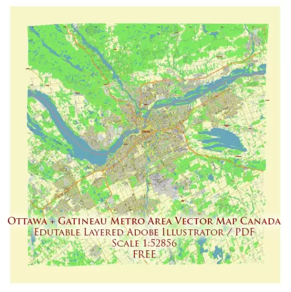 Ottawa Canada Vector Map Free Editable Layered Adobe Illustrator + PDF + SVG