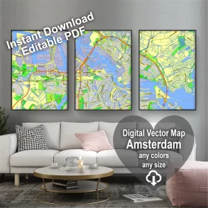 Amsterdam Netherlands printable editable PDF layered Vector Map Amsterdam Netherlands printable editable PDF layered Vector Map