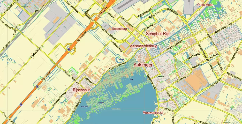 Amsterdam Netherlands PDF Vector Map: City Plan Low Detailed (for small print size) Street Map editable Adobe PDF in layers