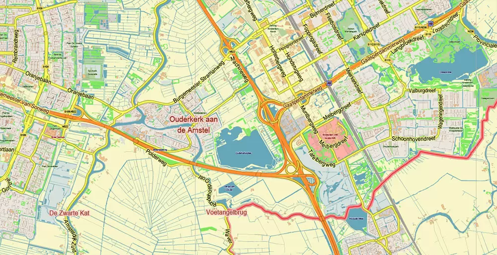Amsterdam Netherlands PDF Vector Map: City Plan Low Detailed (for small print size) Street Map editable Adobe PDF in layers