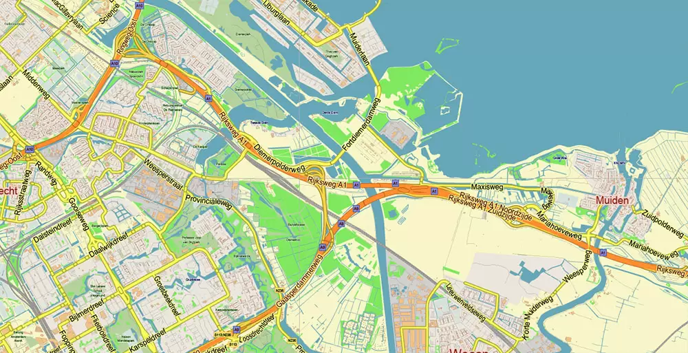 Amsterdam Netherlands PDF Vector Map: City Plan Low Detailed (for small print size) Street Map editable Adobe PDF in layers