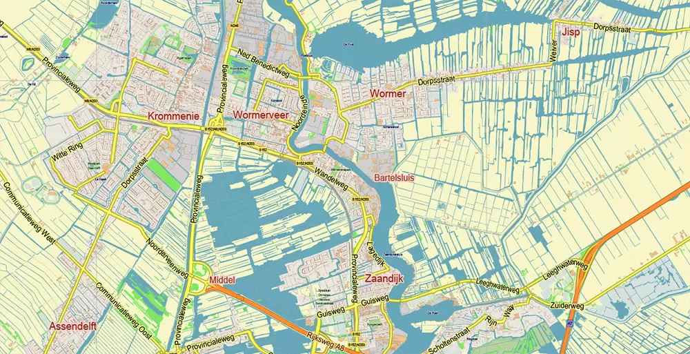 Amsterdam Netherlands PDF Vector Map: City Plan Low Detailed (for small print size) Street Map editable Adobe PDF in layers