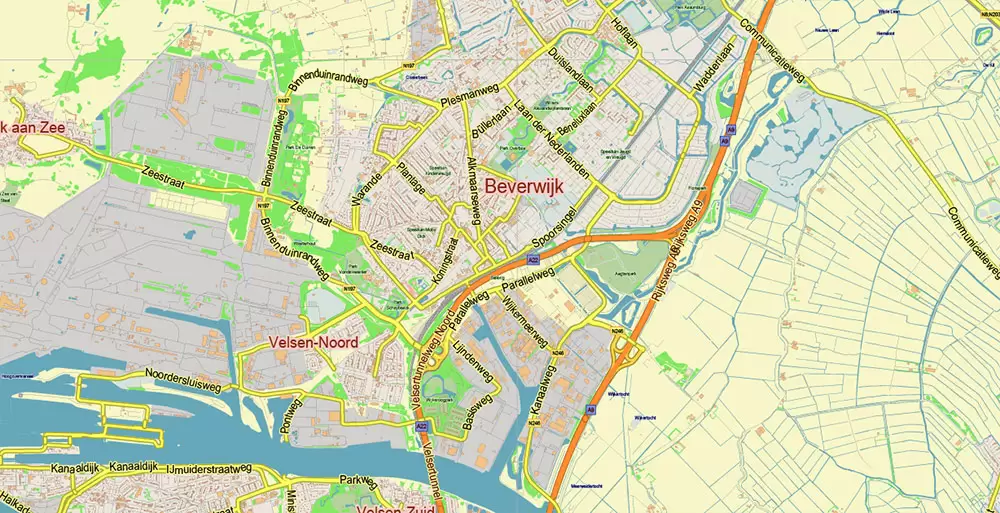 Amsterdam Netherlands PDF Vector Map: City Plan Low Detailed (for small print size) Street Map editable Adobe PDF in layers
