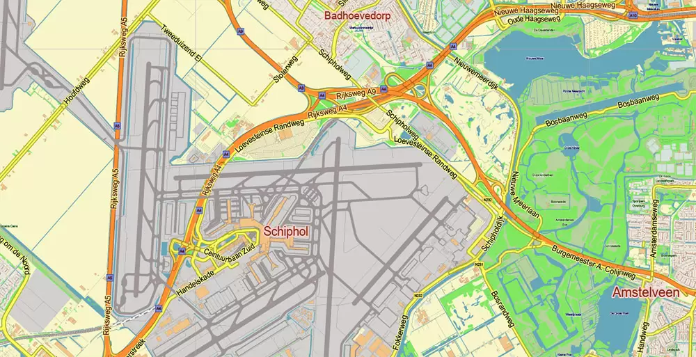 Amsterdam Netherlands PDF Vector Map: City Plan Low Detailed (for small print size) Street Map editable Adobe PDF in layers