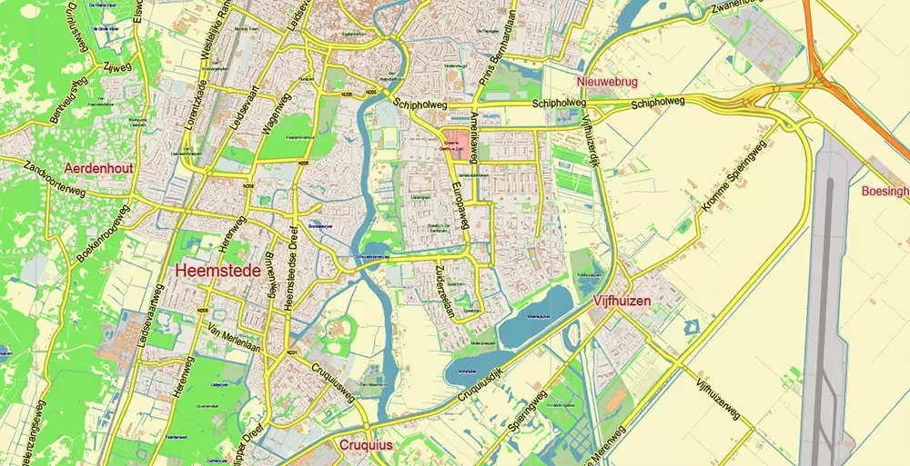Amsterdam Netherlands PDF Vector Map: City Plan Low Detailed (for small print size) Street Map editable Adobe PDF in layers