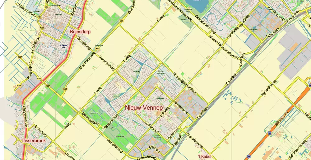 Amsterdam Netherlands PDF Vector Map: City Plan Low Detailed (for small print size) Street Map editable Adobe PDF in layers