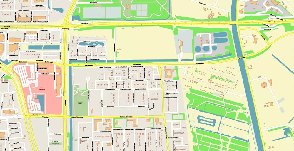 Amsterdam Netherlands PDF Vector Map: Exact High Detailed City Plan editable Adobe PDF Street Map in layers