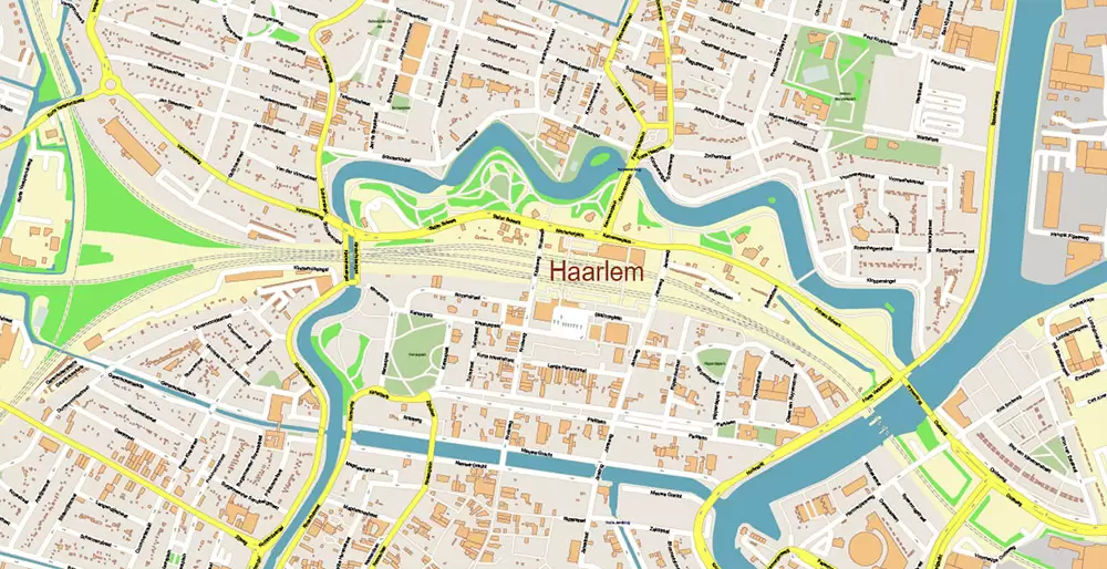 Amsterdam Netherlands PDF Vector Map: Exact High Detailed City Plan editable Adobe PDF Street Map in layers