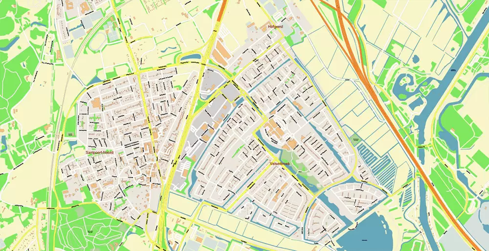 Amsterdam Netherlands PDF Vector Map: Exact High Detailed City Plan editable Adobe PDF Street Map in layers