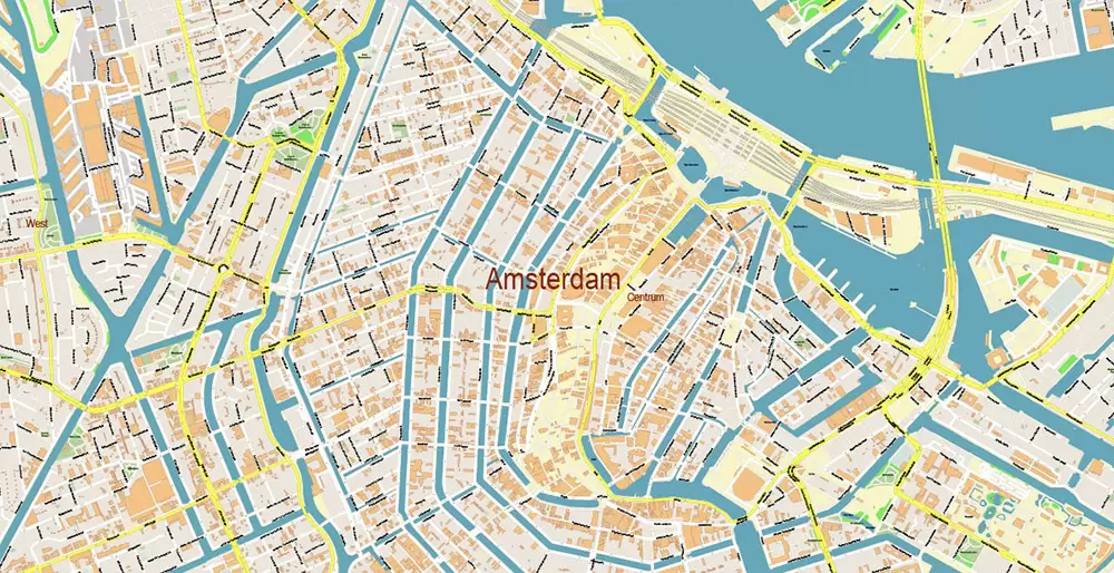 Amsterdam Netherlands PDF Vector Map: Exact High Detailed City Plan editable Adobe PDF Street Map in layers