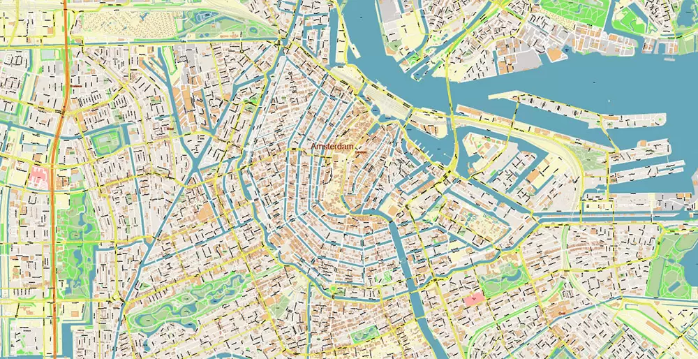Amsterdam Netherlands PDF Vector Map: Exact High Detailed City Plan editable Adobe PDF Street Map in layers