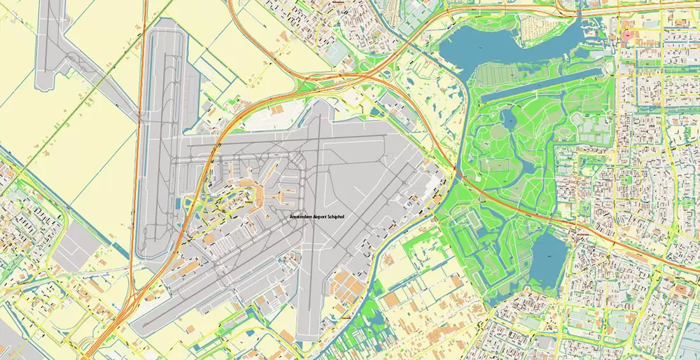 Amsterdam Netherlands PDF Vector Map: Exact High Detailed City Plan editable Adobe PDF Street Map in layers