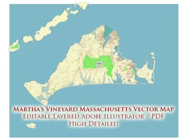 Martha's Vineyard Massachusetts US Map Vector Exact High Detailed City Plan editable Adobe Illustrator Street Map in layers