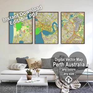 Perth Australia editable layered PDF Vector Map Perth Australia editable layered PDF Vector Map