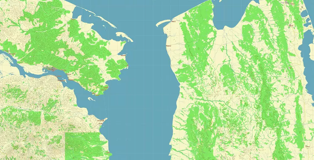 Sakhalin Island Russia Vector Map (Roads, Relief, Water) Editable Layered PDF, CDR and Adobe Illustrator