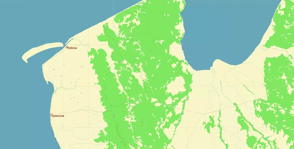 Sakhalin Island Russia Vector Map (Roads, Relief, Water) Editable Layered PDF, CDR and Adobe Illustrator