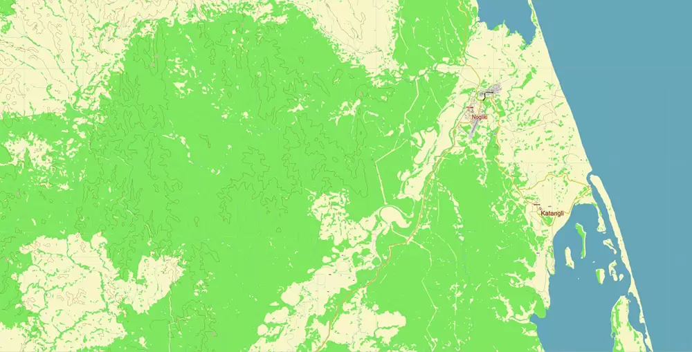 Sakhalin Island Russia Vector Map (Roads, Relief, Water) Editable Layered PDF, CDR and Adobe Illustrator