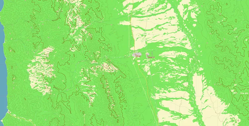 Sakhalin Island Russia Vector Map (Roads, Relief, Water) Editable Layered PDF, CDR and Adobe Illustrator