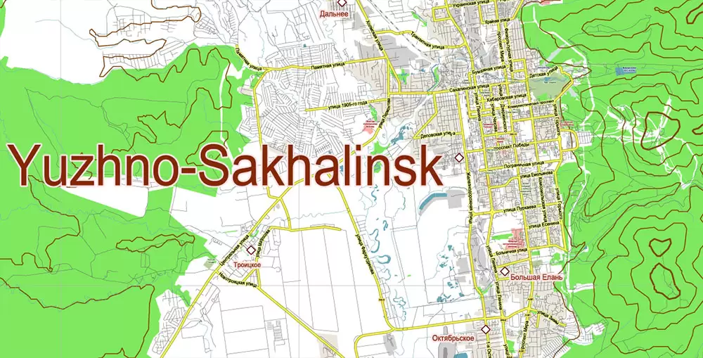 Sakhalin Island Russia Vector Map (Roads, Relief, Water) Editable Layered PDF, CDR and Adobe Illustrator