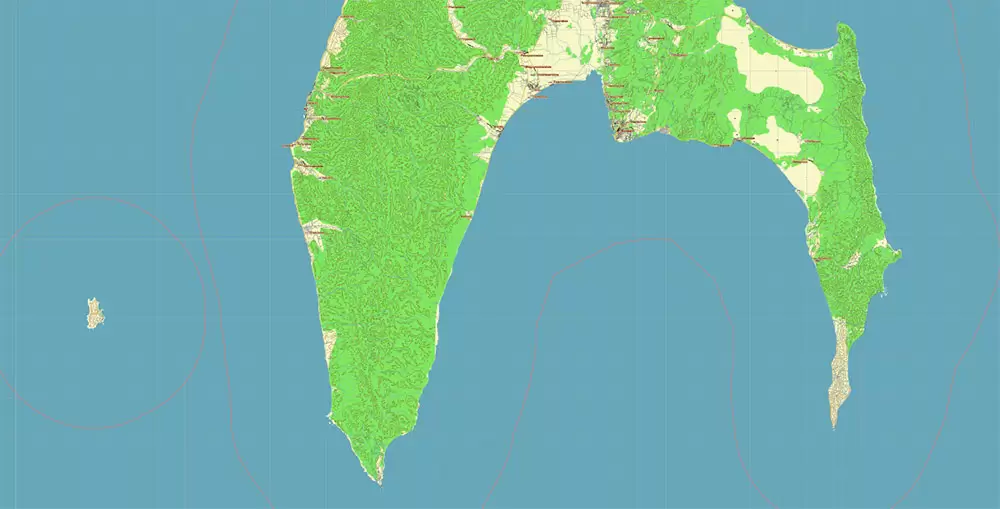 Sakhalin Island Russia Vector Map (Roads, Relief, Water) Editable Layered PDF, CDR and Adobe Illustrator