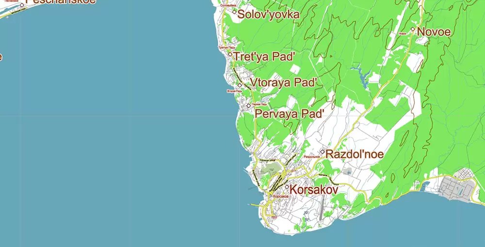 Sakhalin Island Russia Vector Map (Roads, Relief, Water) Editable Layered PDF, CDR and Adobe Illustrator