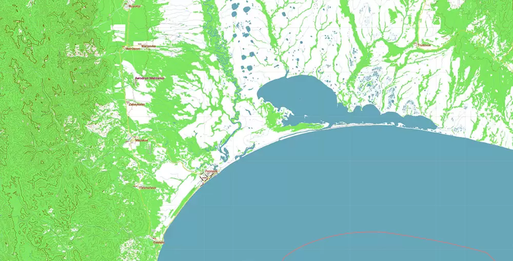 Sakhalin Island Russia Vector Map (Roads, Relief, Water) Editable Layered PDF, CDR and Adobe Illustrator
