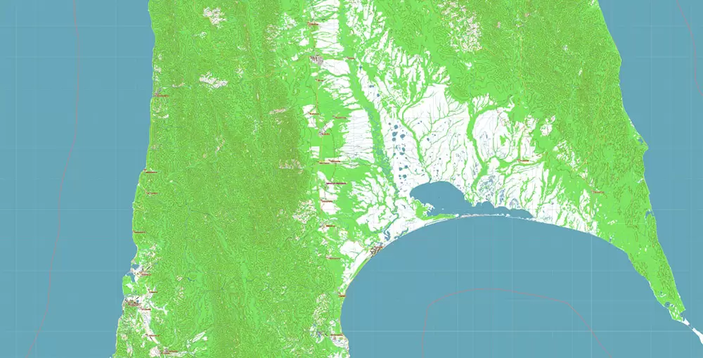Sakhalin Island Russia Vector Map (Roads, Relief, Water) Editable Layered PDF, CDR and Adobe Illustrator