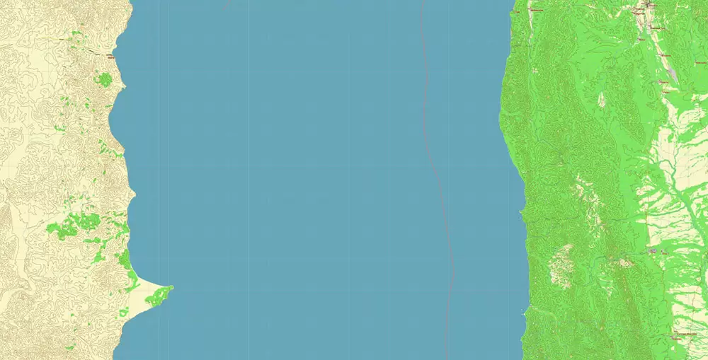 Sakhalin Island Russia Vector Map (Roads, Relief, Water) Editable Layered PDF, CDR and Adobe Illustrator
