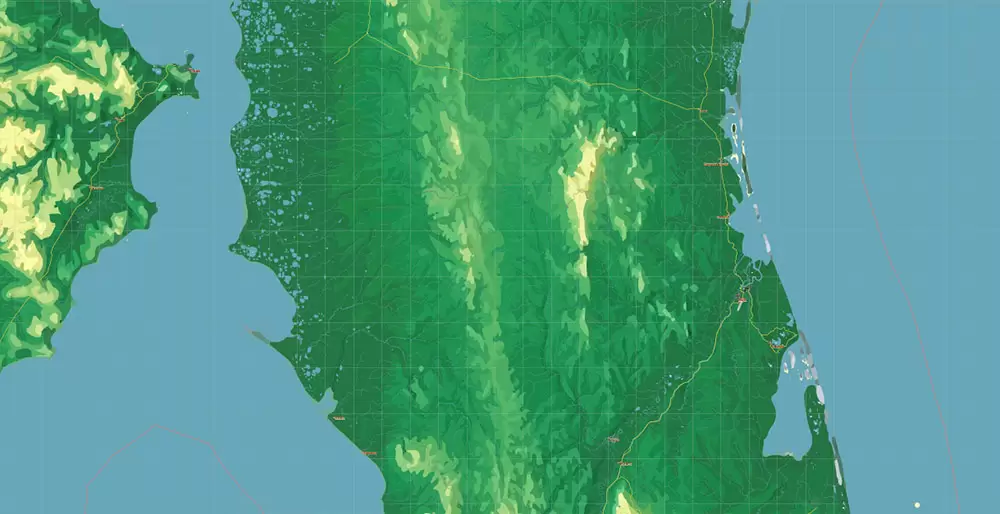 Sakhalin Island Russia Vector Map (Roads, Relief, Water) Editable Layered Adobe Illustrator