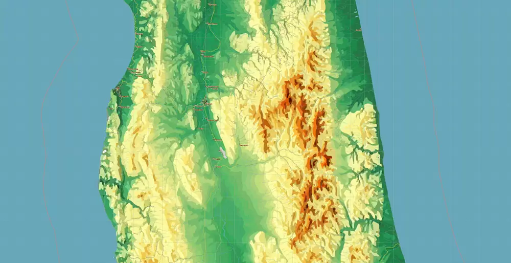 Sakhalin Island Russia Vector Map (Roads, Relief, Water) Editable Layered Adobe Illustrator