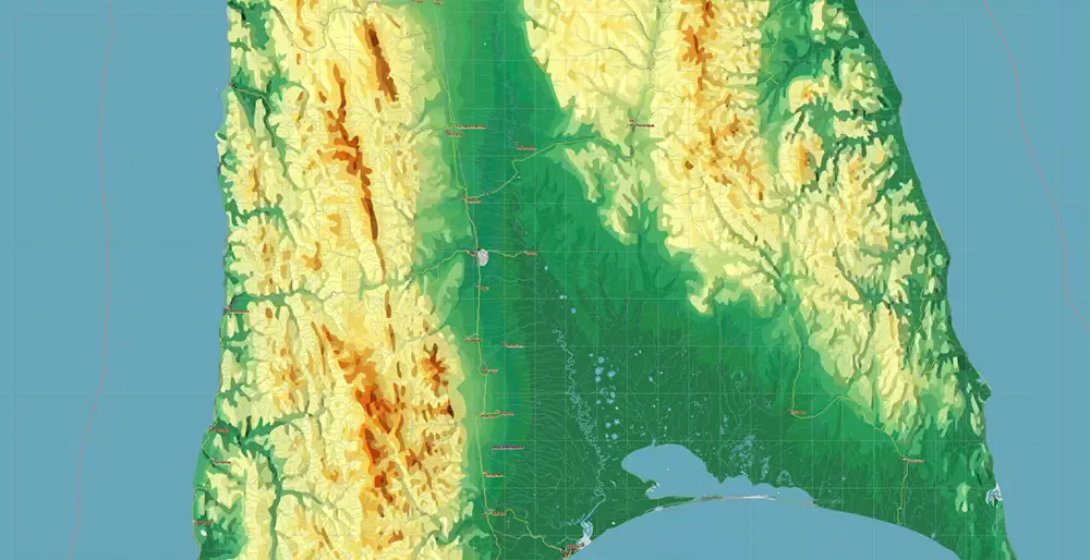 Sakhalin Island Russia Vector Map (Roads, Relief, Water) Editable Layered Adobe Illustrator