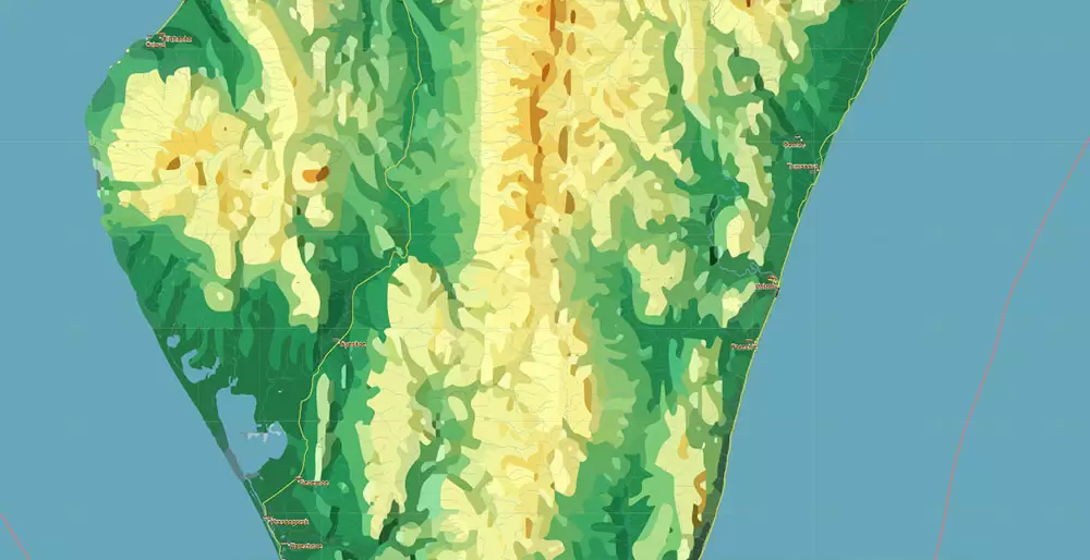 Sakhalin Island Russia Vector Map (Roads, Relief, Water) Editable Layered Adobe Illustrator