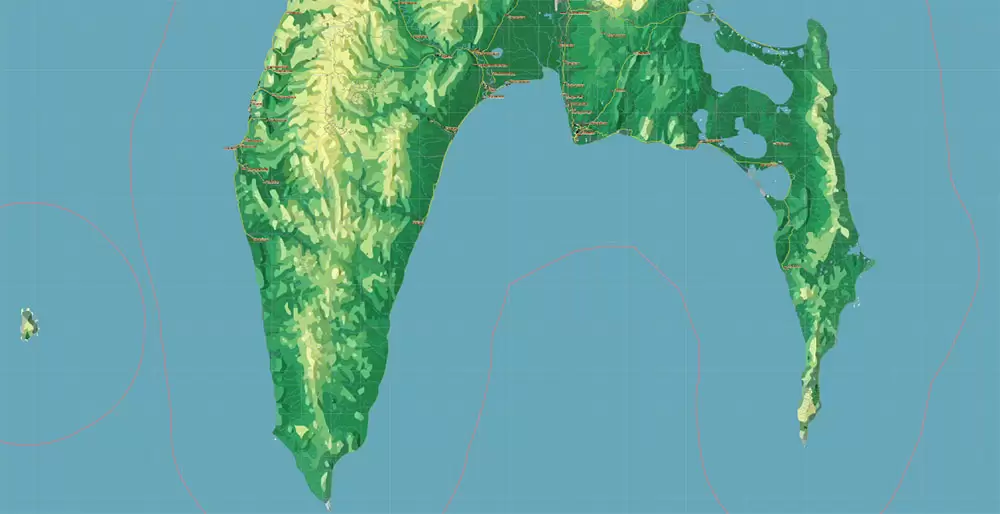 Sakhalin Island Russia Vector Map (Roads, Relief, Water) Editable Layered Adobe Illustrator
