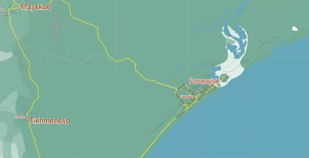 Sakhalin Island Russia Vector Map (Roads, Relief, Water) Editable Layered Adobe Illustrator