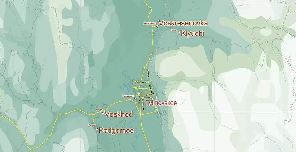 Sakhalin Island Russia Vector Map (Roads, Relief, Water) Editable Layered Adobe Illustrator