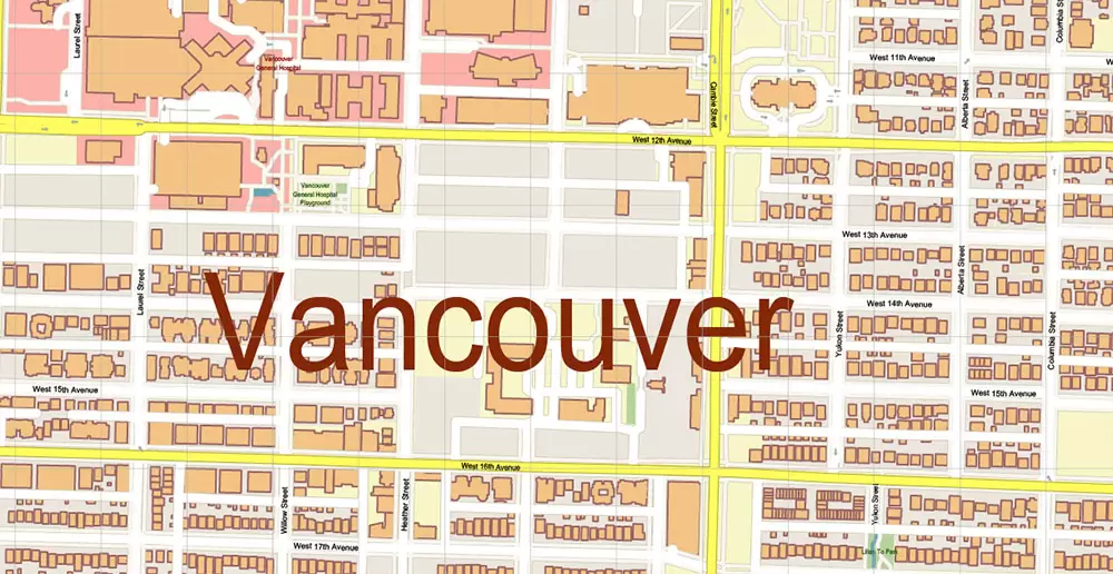 Vancouver Canada large area Map Vector Exact High Detailed City Plan editable Adobe Illustrator Street Map in layers