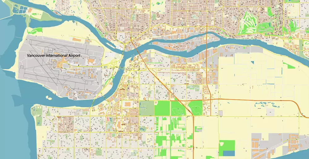 Vancouver Canada large area Map Vector Exact High Detailed City Plan editable Adobe Illustrator Street Map in layers