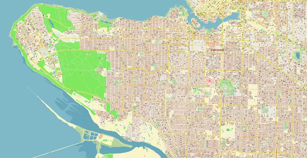 Vancouver Canada large area Map Vector Exact High Detailed City Plan editable Adobe Illustrator Street Map in layers