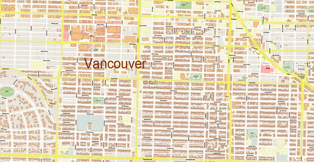 Vancouver Canada large area Map Vector Exact High Detailed City Plan editable Adobe Illustrator Street Map in layers