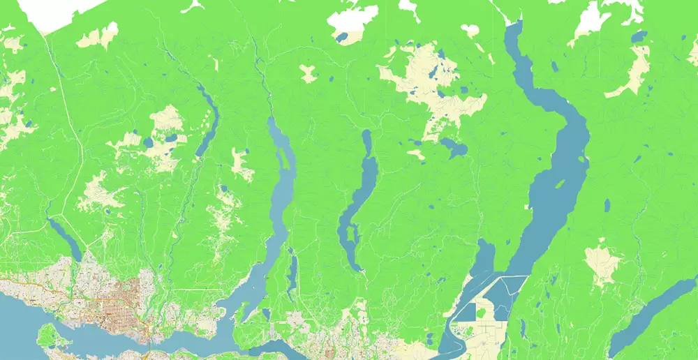 Vancouver Canada large area Map Vector Exact High Detailed City Plan editable Adobe Illustrator Street Map in layers