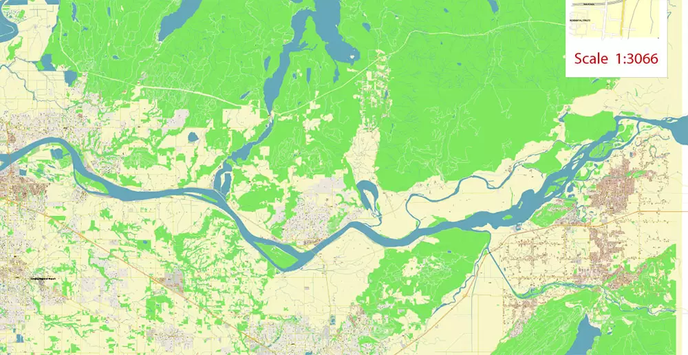 Vancouver Canada large area Map Vector Exact High Detailed City Plan editable Adobe Illustrator Street Map in layers